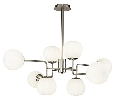 MAYTONI ERICH Kronleuchter – 8-flammige Pendelleuchte – höhenverstellbare Hängelampe (max. 40 W) – Moderne Deckenlampe für Wohnzimmer, Esszimmer – elegante Deckenbeleuchtung – weißes Glas, Nickel