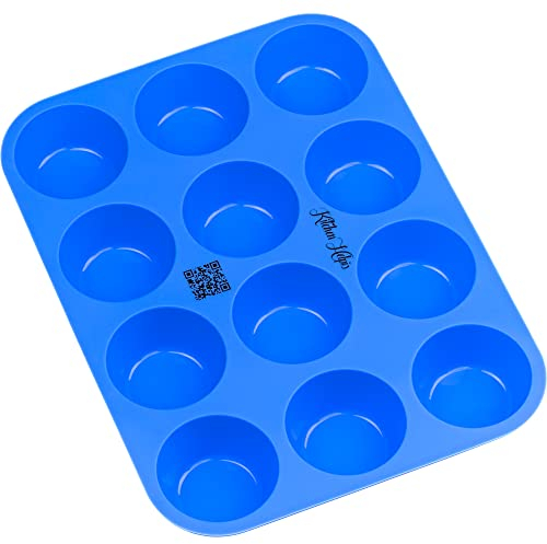 Kitchen Helpis® 2x 12pcs bandeja de silicona para muffins libre de BPA, bandeja de silicona para muffins antiadherente, bandeja de silicona para cupcakes,apta en lavavajillas, BONUS libro de recetas
