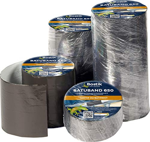 Bostik Batuband 650 – Bande d’Étanchéité Autocollante À Froid – Couverture, Façade, Vitrage, Maçonnerie, Industrie – 1 Rouleau – Gris – Longueur 10 m, Largeur : 22.5 cm, Épaisseur : 0,8 mm
