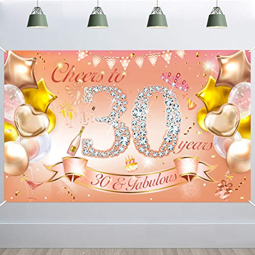 HOWAF Frau 30. Geburtstag Banner Deko Rose Gold, Stoff Plakat Banner für Frau 30. Geburtstag Hintergrund Deko Photo Booth Garten Tisch Mauer