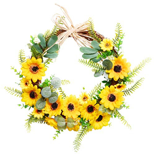 VALICLUD Sonnenblumen Türkranz Frühlingskranz Künstlicher Blumenkranz Hochzeit Türschild Weidenkranz Rattankranz Frühling Haustür Deko Kranz für Wohnzimmer Wanddeko Ostern Landhaus Fensterdeko