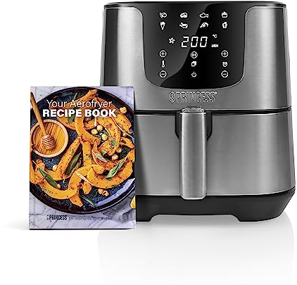 Princess Heißluftfritteuse XXL mit 5,5 Liter – 62,2% weniger Energieverbrauch – Digital Airfryer Deluxe – 8 Programme – Edelstahl – Ohne Öl – Aerofryer 182060, Silber
