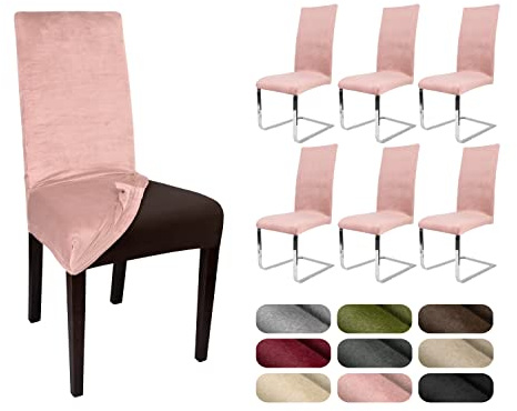 BEAUTEX Stuhlhussen Samt Stretch Stuhl & Schwingstuhl 6er Set Altrosa LEA | 95% Polyester, 5% Elasthan, weiche Velours-Oberfläche, Rundum-Gummizug, 30 °C waschbar, faltenarm, formstabil & langlebig