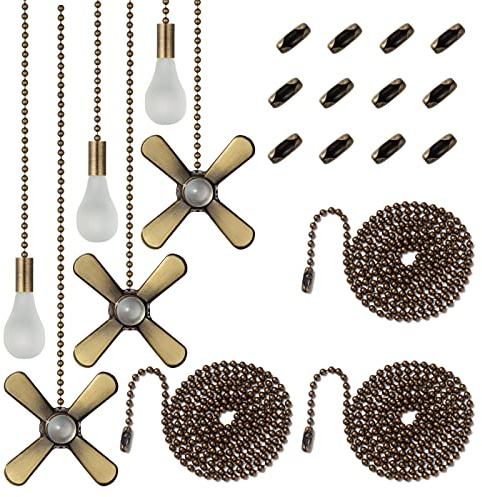 ELFCAB 6 Combo Frosted Ceiling Fan Pull Chain Set，Including 6Pcs Beaded Ball Fan Pull Chain Decorative Extra 12Pcs Beaded and Pull Loop Connectors 3Pcs 36inches Fan Pull Chain Extension（ Bronze）