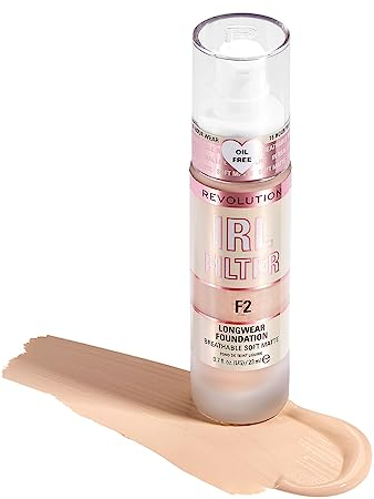 Revolution Beauty London, IRL Filter, Longwear Foundation, Medium to Full Coverage, Matte Finish, 16 Hour Wear, F2, Fair Light Skin tones, 23ml