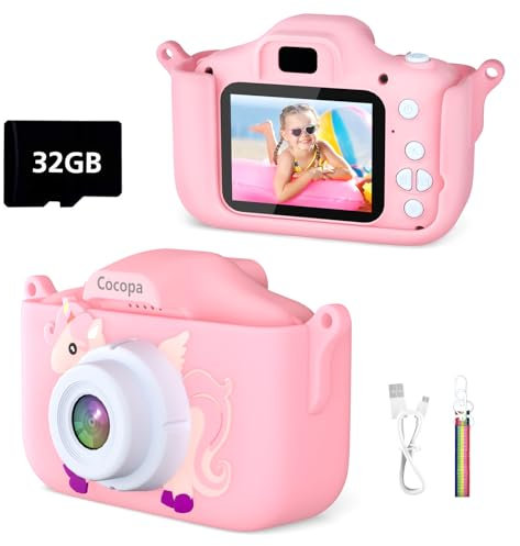 Cocopa Kids Camera Digital Camera for 3-12 Year Old Girls,1080P HD Video Camera for Kids with 32GB SD Card/2 Inch IPS Screen, Birthday Christmas Toy Gifts for 3 4 5 6 7 Year Old Girls (Pink)