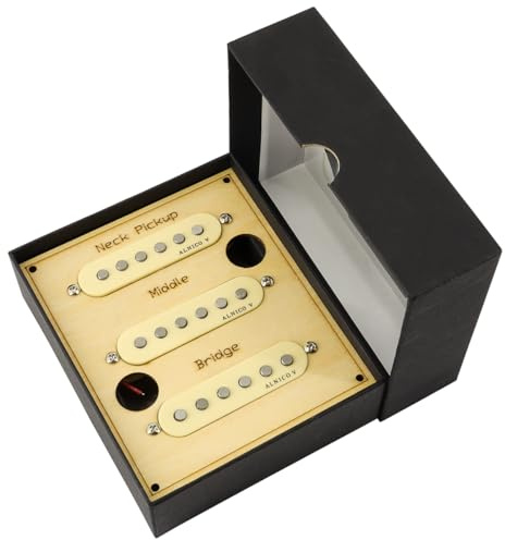 Ogdni Alnico 5 Strat Guitar Pickup Set Single Coil Pickups Guitar Neck/Middle/Bridge Pickup Cream for Strat Squier Electric Guitar Humbucker High Output(White) (GMB128A)