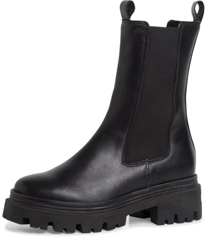 Tamaris Damen Chelsea Boots, Frauen Stiefeletten,Wechselfußbett,uebergangsstiefel,Schlupfstiefel,hoch,Boots,Stiefel,Black Leather,42 EU