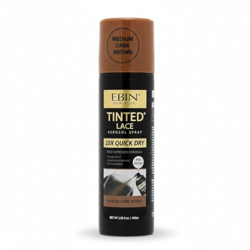 EBIN NEW YORK Tinted Lace Spray - 10X Quick Dry, Water Resistant, No Residue, Even Application, Skin Tone Matching, Natural Look - 3.38oz/ 100ml - Dark Brown