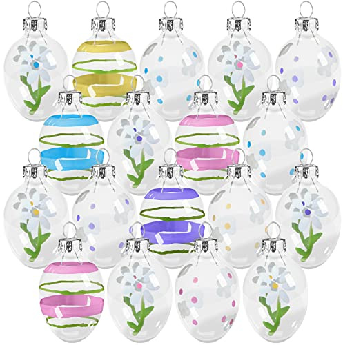 18 st påskäggsdekorationer i glas, hängande målat glas, handmålade pastell, påskägg för träd, vårträddekorationer med snöre för heminredning, påskfest, 3,2 x 5 tum (handmålad stil)