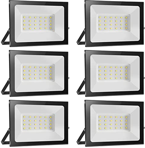 loyal 6er 20W LED Strahler Außen 2000LM, 6000K Kaltweiß LED Fluter Flutlicht, IP65 wasserdicht Industriestrahler, Superhell LED Scheiwerfer, LED Außenstrahler für Garten Garage Sportplatz