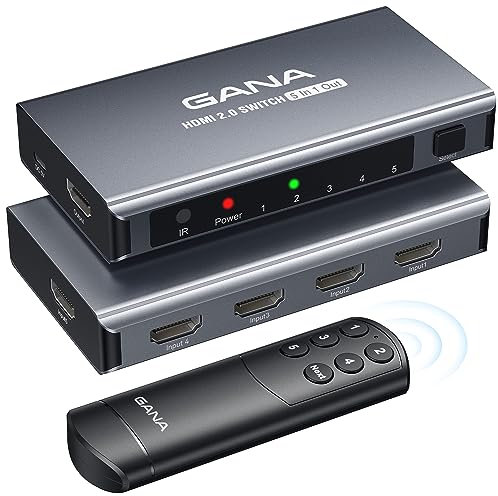 Interruttore HDMI 5 in 1 uscita 4K a 60Hz, separatore HDMI GANA con selettore remoto, compatibile con PS5/4, Xbox, Nintendo Switch, Roku, TV, Fire Stick