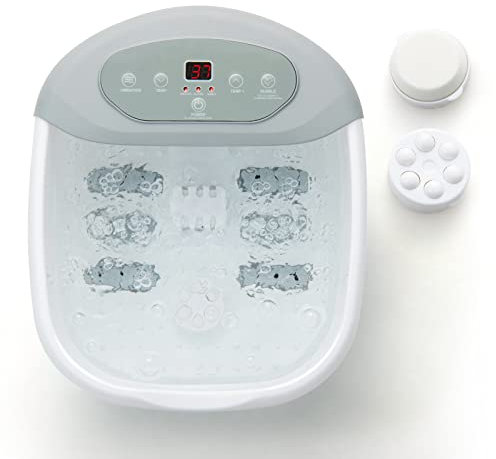 COSTWAY Masajeador de Pies para Baño, Tina para Remojar los Pies con Calor, Burbujas y Vibración, Pediluvio Masajeador con Piedra, Apagado Automático de 1 Hora, Gris