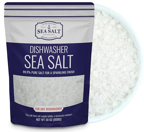 Sea Salt Superstore Lavavajillas - Suavizante de agua totalmente natural para un acabado limpio - Compatible con lavavajillas Bosch, Miele, Thermador, Whirlpool y más - Grueso de grado alimenticio
