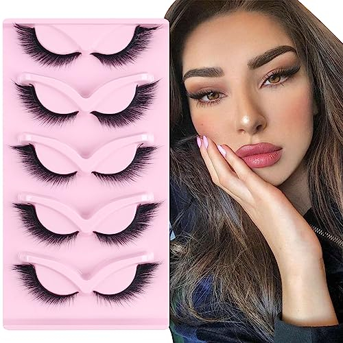 Parriparri Ciglia Finte Naturali 5 Paia Fox Eye Wispy Ciglia di Volpe Fluffy Occhio di Gatto 3D Cat Eye Lashes ad ala d'angelo