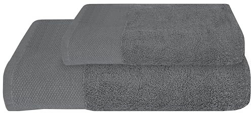 PERLARARA Set Asciugamani Viso e Bidet in Cotone, Morbidi e Confortevoli in Spugna 460 gr/mq, Asciugamano 60x110cm Ospite 40x60 cm - Fumo 312