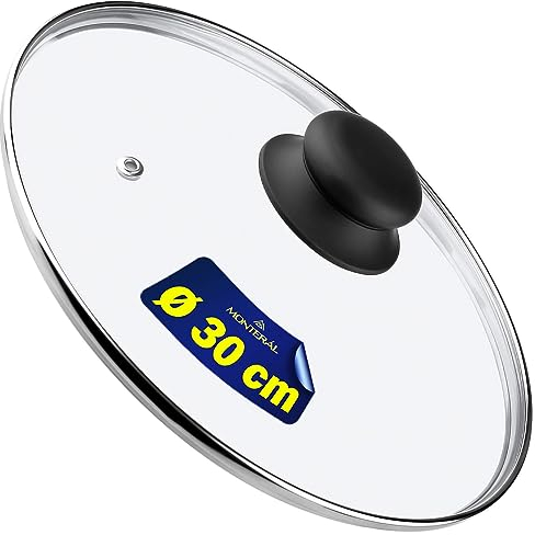 Universal Coperchio in Vetro per Pentola e Padella – Diametro Ø 30 cm - Bordo in Acciaio Inox - Garanzia di 10 Anni - MONTERAL