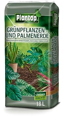 Plantop Grünpflanzenerde und Palmenerde vorgedüngt torfreduziert für alle Zimmerpflanzen, Balkonpflanzen Palmen und Farne Kultursubstrat (18 Liter)