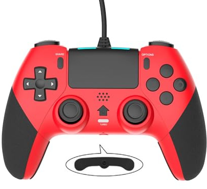 GAMFAMI Mando con cable para Playstation 4 con botones de programación avanzada, doble vibración, joystick para PS4/PS4 Slim/PS4 Pro y PC (rojo)