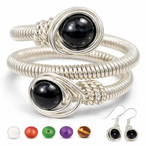 Generico Anello Donna Agata Naturale Regolabile – Anelli in Pietra Portafortuna Protezione Energia Positiva – Idea Regalo Donna con Orecchini – Fatto a Mano in Italia