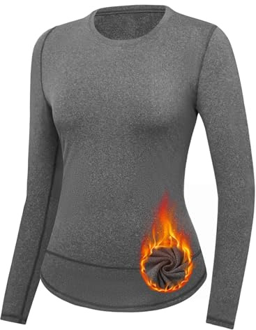 Gyabnw Damen Thermo Langarmshirt atmungsaktiv mit Rundhals | Weich und elastisch, leichtes Funktionsshirt für Laufen, Wandern und Skifahren, als Unterzieher im Winter