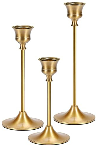 Candelabro de Cono para Chimenea, Latón Dorado Vintage, para Fiesta, Cena, Hogar (Dorado, 3 Unidades)