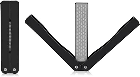 Gsycle 2 Pièces Pierre à Aiguiser Double Face, Aiguiseur De Couteau Pliant Pierre à Aiguiser De Poche Tour Affûteur D'outils De Jardin Affûteur D'outils(Noir)