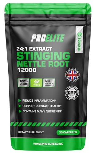 Stinging Nettle Root | 30 Capsules Vegan - 24:1 Extract 12,000mg Nettle Root per Capsule | High Strength Stinging Nettle Alternative to Powder NO Fillers & Binders | Made in UK by PROELITE