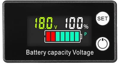 DEWIN Battery Capacity Voltmeter Meter Monitor, LCD Battery Level Voltage Meter with Alarm Suitable for DC 8-100V (12V, 24V, 36V, 48V, 60V, 72V)
