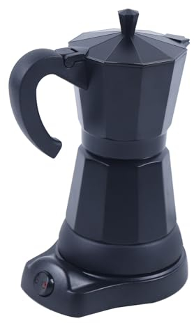 Jolre Macchina da caffè elettrica da 300 ml, macchina per espresso, 6 tazze, caffettiera per caffè espresso moka con fondo separato, in alluminio nero.