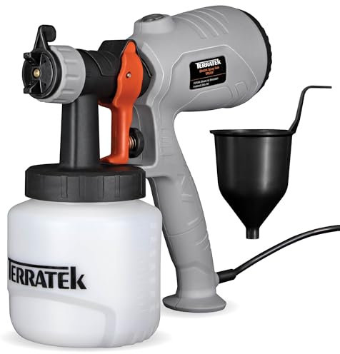 Terratek Paint Sprayer 350W, Electric HVLP Hand Held Fence Paint Sprayer, 3 Spray Patterns, Adjustable Valve, Ideal Garden Fence Sprayer for Walls, Furniture, Ceilings with 800ML Spray Gun Container
