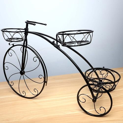 FENGSHENG-SHOP Bicycle Planter Stand, Metal Flower Pot Cart Holder with 3 Plant Shelf Home Indoor Outdoor Display Decorative Rack for Patio, Deck, Garden or Lawn