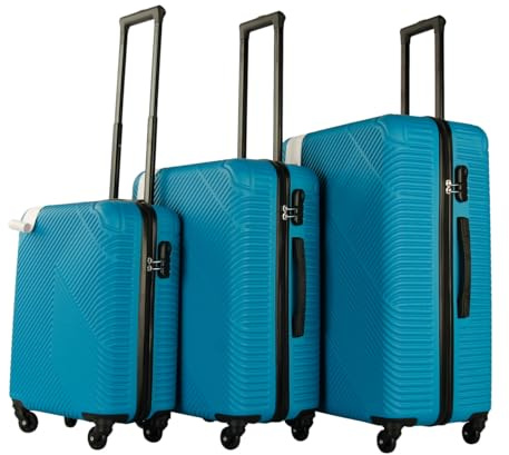 Neo 3 Piece Hard Shell Luggage Suitcase Set ABS Expandable Handle Lightweight Durable Trolley Travel with 360 Spinner Wheels Inbuilt Lock 20 24 28 (Electric Blue)