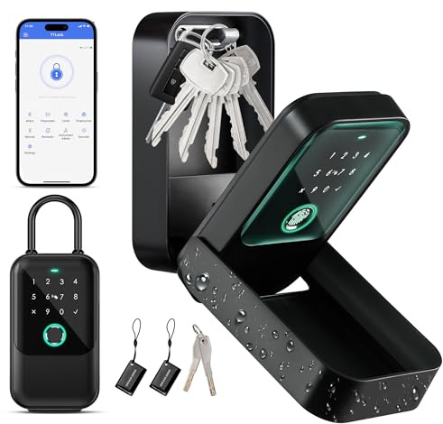 Moquin Smart Key Lock Box, controllo APP TTLock, impronte digitali, chiavi manuali, scheda di accesso, sblocco EKey e passcode, scatola di blocco wireless Bluetooth, scatola di blocco elettronica per