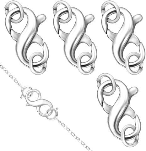 WERIGONI 4 Piezas Cierre de Cadena con Doble Apertura, Cierre de Extensión de Pulsera de Plata y Cierre de Conector de Collar