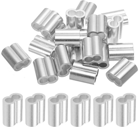 sourcing map 5/16 8mm Aluminum Crimping Loop Sleeve Double Ferrule for Wire Rope Cable Line End, Silver 20pcs