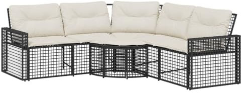 vidaXL Gartensofa in L-Form, Ecksofa mit Kissen Fußbank, Sitzgruppe für Garten Terrasse Balkon, Gartenmöbel Sofagarnitur, Schwarz Poly Rattan