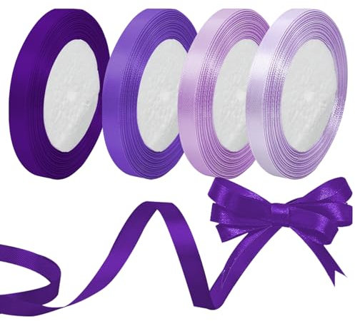 KASESSS 4 Rotoli Viola Nastro di Raso, 22m x10mm Nastrino per Bomboniere, Nastro Raso, Nastri Colorati Stoffa, Nastro Regalo, Decorazioni Nastro per Feste di Compleanno, Natale, Matrimoni Ghirlande