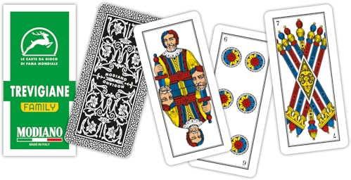 Modiano Trevigiane Verde Family – Carte da gioco regionali trevigiane in cartoncino 320 gmq – Scopa Briscola Tresette – 100% Made in Italy