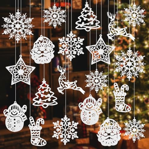 Décoration de Sapin de Noël, 42 Pcs Ornements d'arbre De Noël, Pendentif de Noël, Flocons de Neige Ornement Suspendu, Pendentif Arbre de Noël pour Noël Décoration