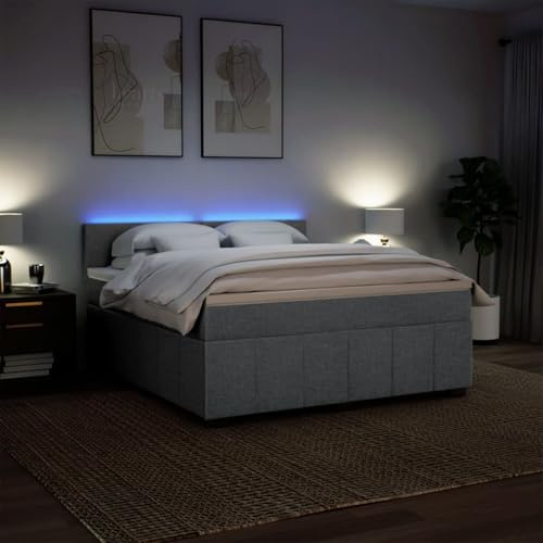 IKAYAA Boxspringbett 180 x 200 cm - Bett mit LED Beleuchtung, Federkern Matratze,Topper & Kopfteil - Polsterbett 180 x 200 cm mit Matratze - Bett mit Matratze und Lattenrost Hellgrau Type-3