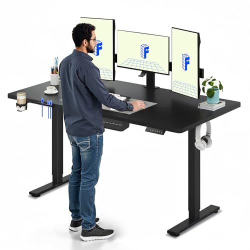 FLEXISPOT Escritorio Elevable Eléctrico 140x60cm, Mesa Escritorio Elevable, Standing Desk Regulable con Memoria, Sistema Anticolisión, Carga 100KG, Mesa Oficina para Casa, Teletrabajo y Gaming, Negro
