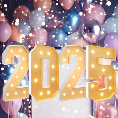 Night Light 2025, Marquee Number Glitter Letter Large Light up Letter LED Number Light 4 Feet Tall for Prom Christmas Party
