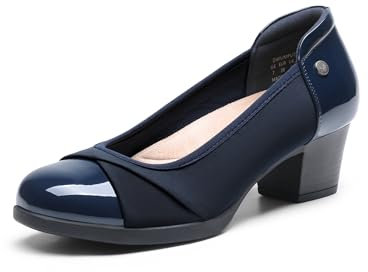 DREAM PAIRS Damen Chunky Geschlossene Zehe Niedrige Blockabsätze Arbeit Pumps Bequeme Runde Zehe Kleid Hochzeitsschuhe,Size 39,Marine,DWUMPU2507
