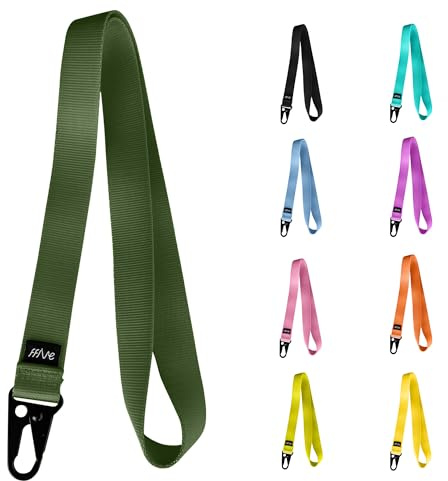 FFIVE - Cordon en nylon véritable - Porte-clés pour téléphone portable, carte d'identité, portefeuille renforcé avec lanyard, Vert militaire, Taille Unique