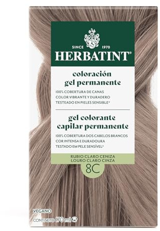 Herbatint Coloración para Cabello en Gel 8C Rubio Claro Ceniza - 170 ml | Sin Amoníaco, Cobertura Óptima de Canas | con 8 Extractos Orgánicos, Ideal para Pieles Sensibles
