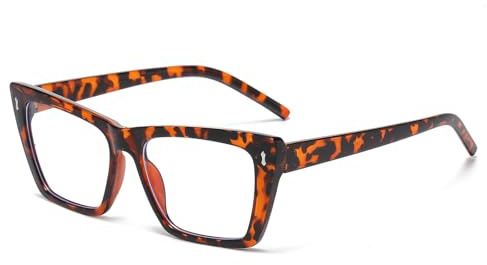 LJCZKA Kattögon, blåljusfilter, glasögon, dam, glasögon utan tjocklek, Cateye-ram, anti-trötthet, datorglasögon för gaming, mobiltelefon och TV, leopard, Einheitsgröße