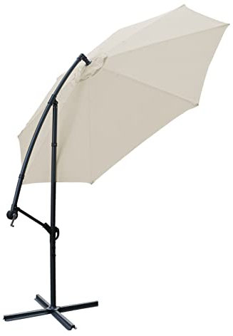 HUIBBGO Outdoor Beach Patio Sun Umbrella Outdoor umbrella 3M Garden Parasol Sun Shade Patio Crank Cantilever Hanging Umbrella Cream