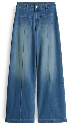 OPUS BYXOR dam Palazzo | Melly Groove Wide Leg Jeans Mid Rise från Spanish Cotton Mix, Mid Pacific Blue, 40
