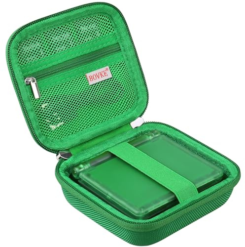 BOVKE Carrying Case Compatible with Anbernic RG35XXSP Handheld Game Console, RG35XXSP Clamshell Retro Games Consoles Flip Hand-held System Holder with Mesh Pocket for Cables and Accessories, Green